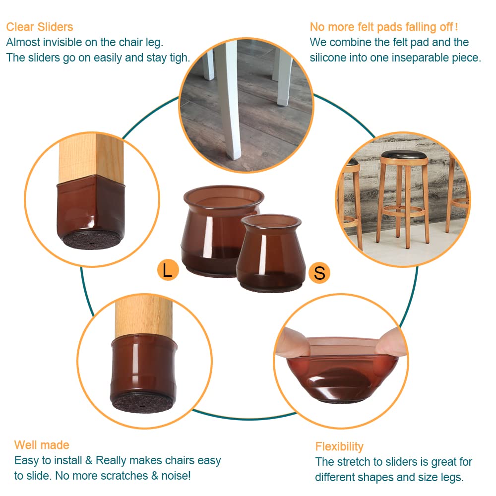 32pcs Small Brown Chair Leg Floor Protectors,Bar stools Leg Protectors