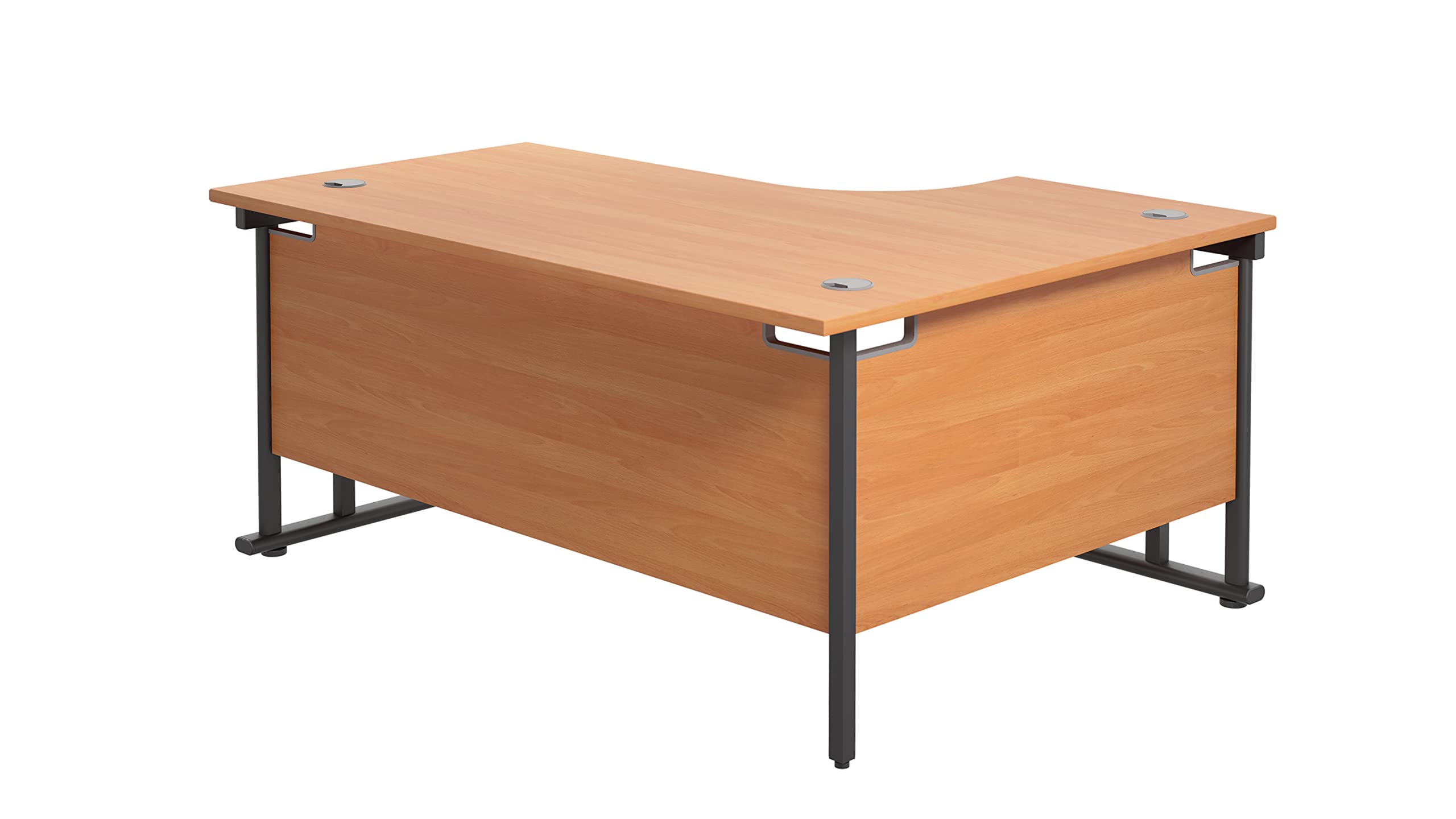 Office Hippo - L Shaped Office Desk 160 x 120cm. Large Corner Computer Desk for Home Office With Integrated Cable Ports, Ideal for Work, Study, Gaming and Hobby Workstation (Beech/Black)
