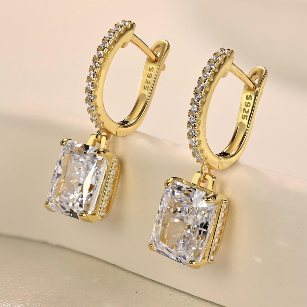 WBDWWTD Funkelnde baumelnde Ohrringe aus 18 Karat vergoldetem Sterlingsilber mit brillantem Diamant für Frauen, Versprechen, Hochzeit, Valentinstag, Schmuck, Geschenk