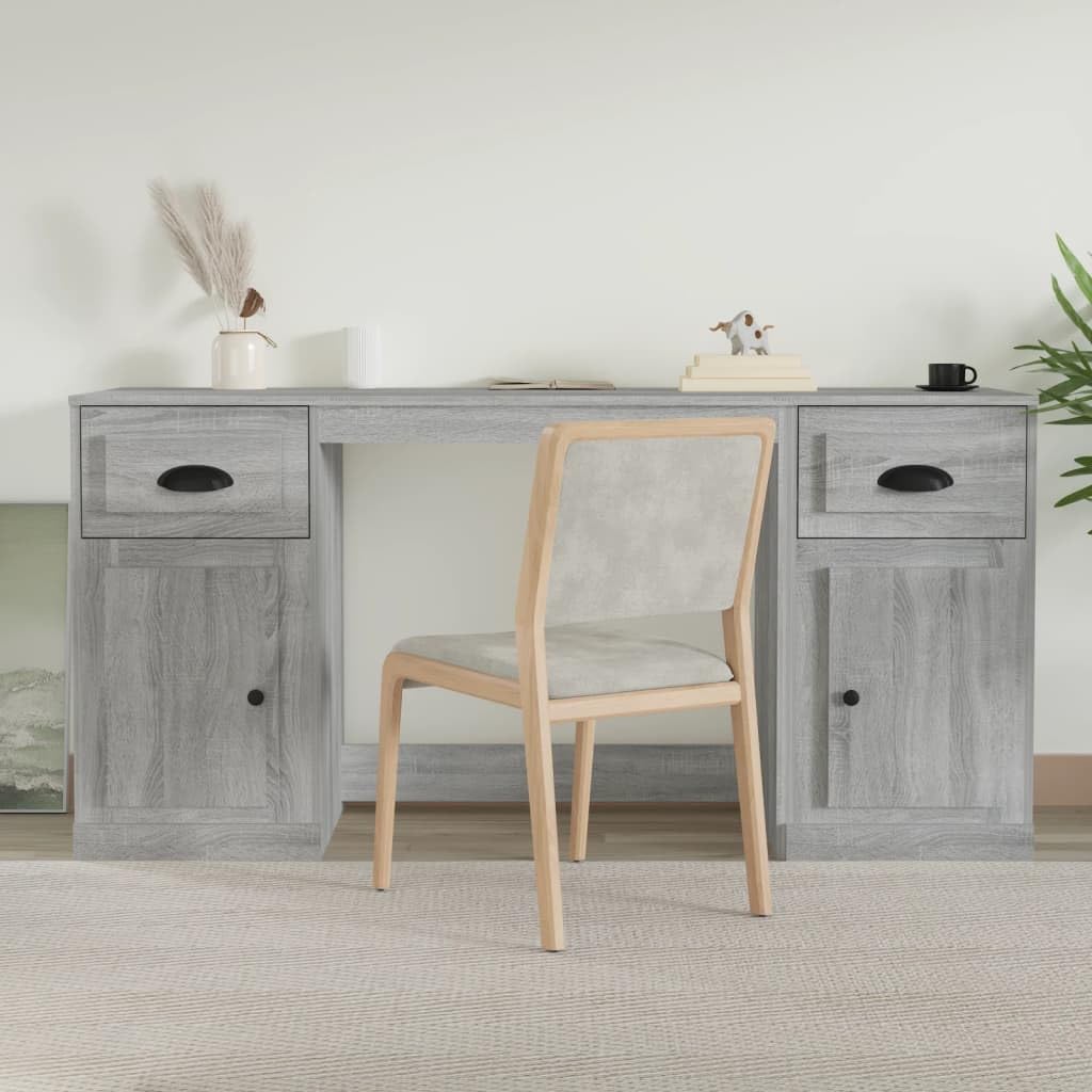Scrivania portaoggetti grigio Sonoma, in legno Sonoma, 154,5 x 50 x 75 cm, tavolo da ufficio con armadio, scaffale, cassetto per raccoglitori e documenti sul posto di lavoro