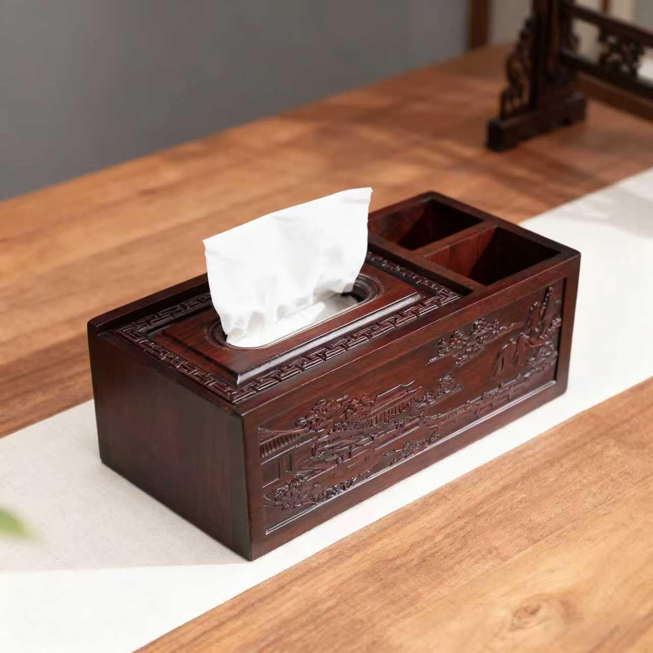 Wood Tissue Box Cover Rectangle Boxes Tissue Box Holder，with Storage，Decorative Tissue Cover for Bedroom, Dinner Table, Office, Tabletop W10 X D4.92 X H3.74 (C)