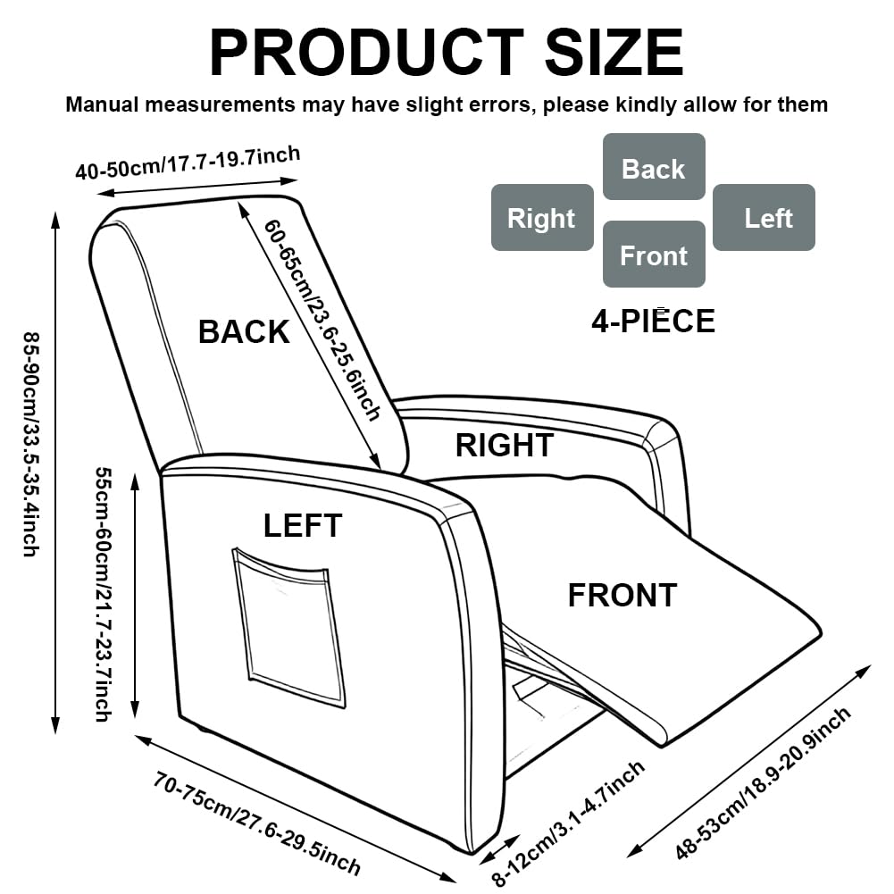 Sessel überzug wasserdichte, Stretch Sesselschoner mit Taschen, Stressless Hussen für Wohnzimmer Fernsehsessel (Light Gray)