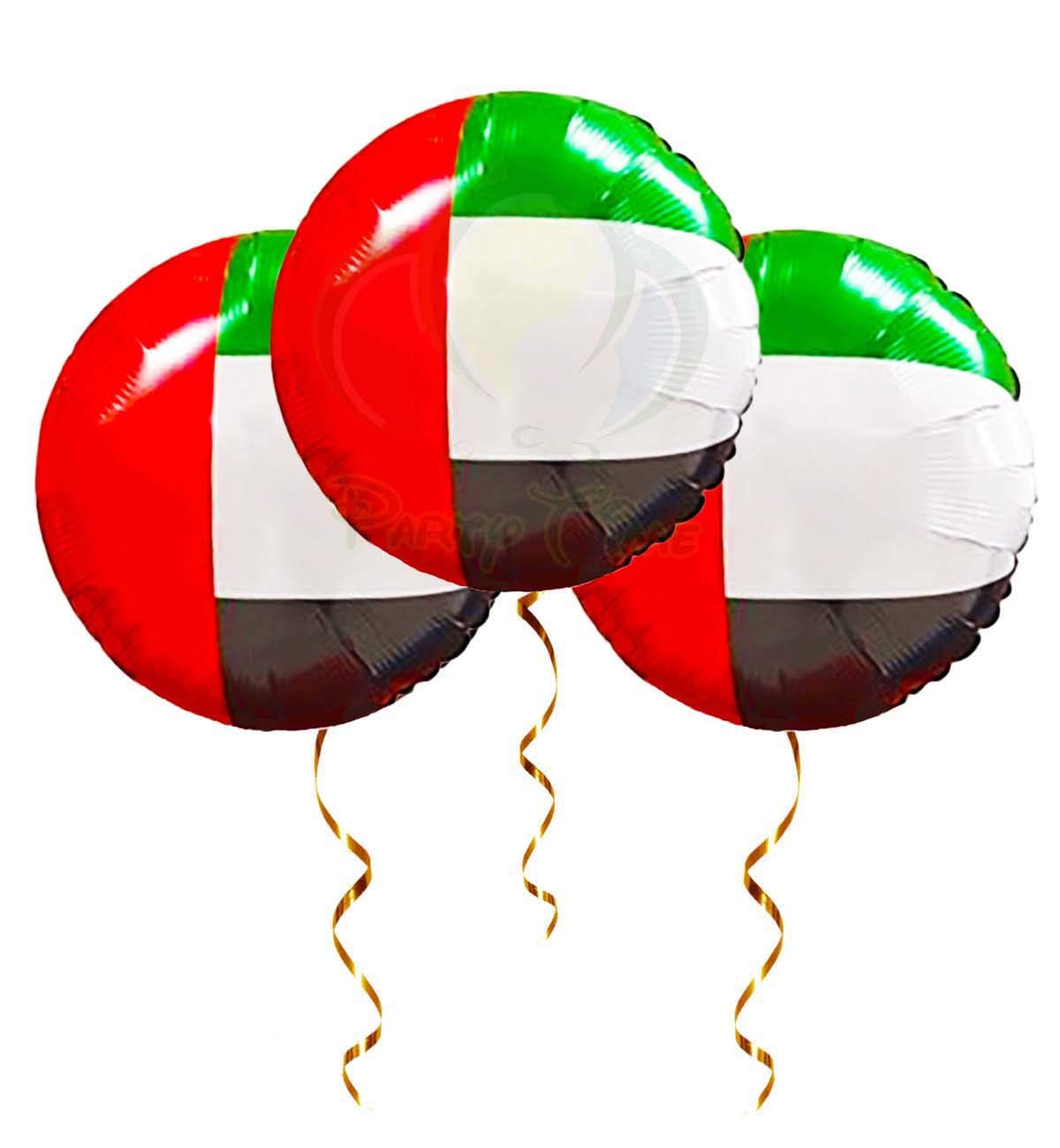 PARTY TIME - 3Pcs. UAE National Flag Day Celebration Round Shape Foil Balloons 18"