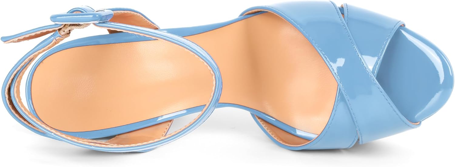 Eldof Women's Platform Sandals Peep Toe Chunky High Heels Ankle Straps Party Dress Casual Shoes 6 Inches - Image 6