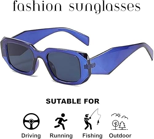 Miniatura 3 de DUPER retro rectangle sunglasses men women. 90's trendy irregular hexagon rectangular chunky wide frame, UV