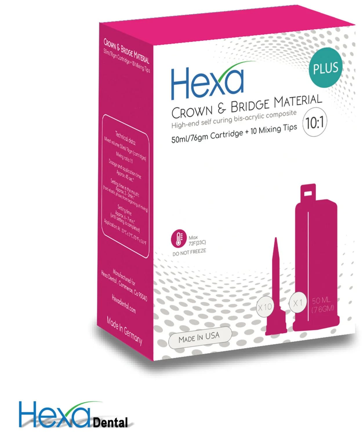 HEXA Temporary Crown & Bridge Material 10:1 (50 ml Cartridge + Tips) (A2)
