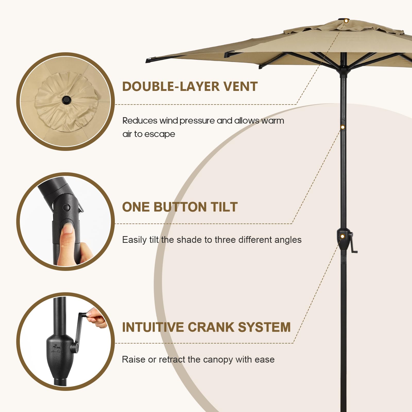 Abba Patio 11FT Lyon Outdoor Patio Umbrella Outdoor Table Umbrella with Push Button Tilt and Crank Market Umbrella 8 Sturdy Ribs UV Protection Waterproof for Garden Deck Backyard Pool Tan