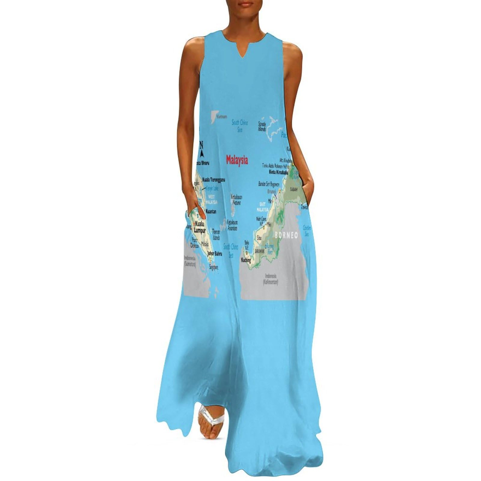 Amazon.com: Puxufody Maps of Malaysia Womens Maxi Dresses Summer Flowy  Swing Casual Long Dress S : Clothing, Shoes & Jewelry