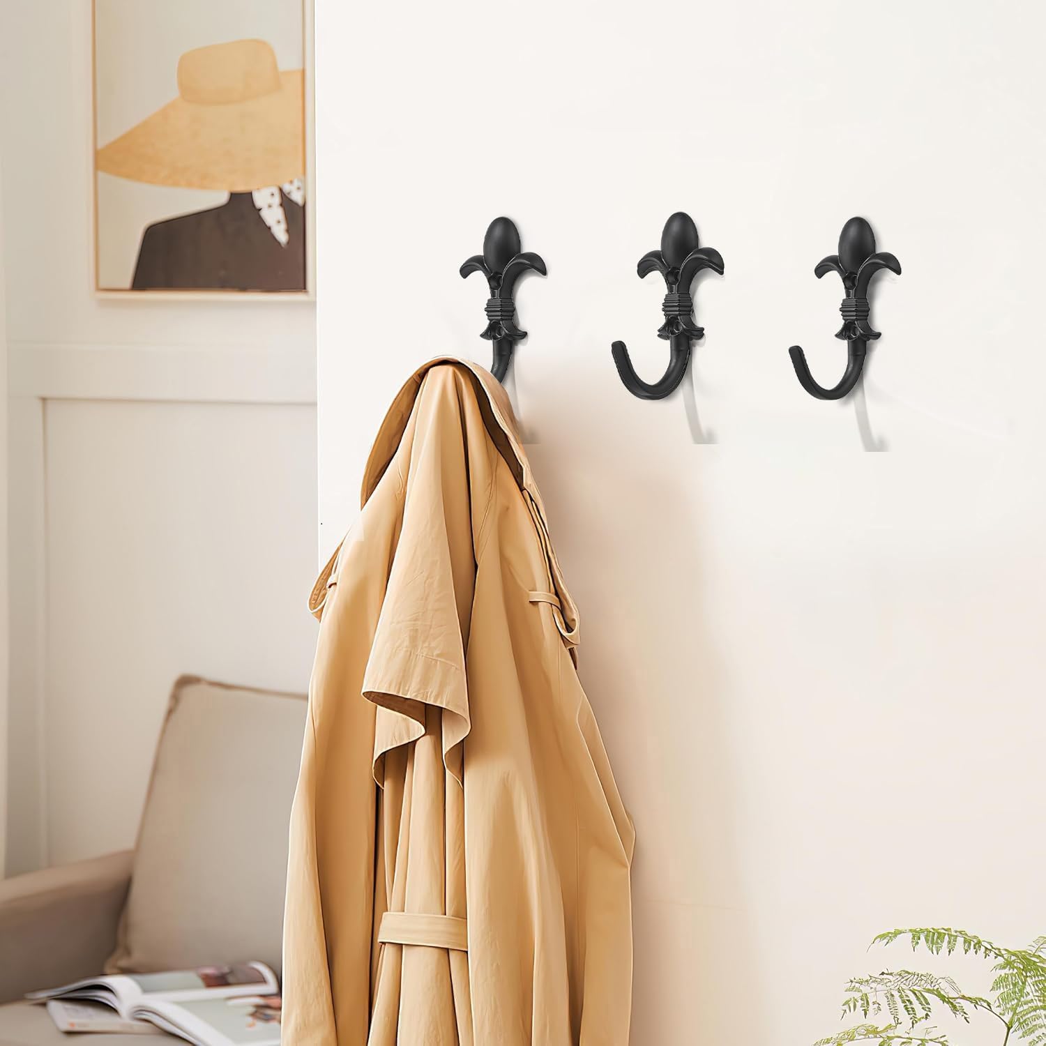 khtumeware 5 Packs 3 inch Black Heavy Duty Door Hanger Towel Robe Clothes Cabinet Closet Towel Hooks Bathroom Coat Robe Wall Hook for Bathroom Bedroom Kitchen Hotel mudroom Hooks