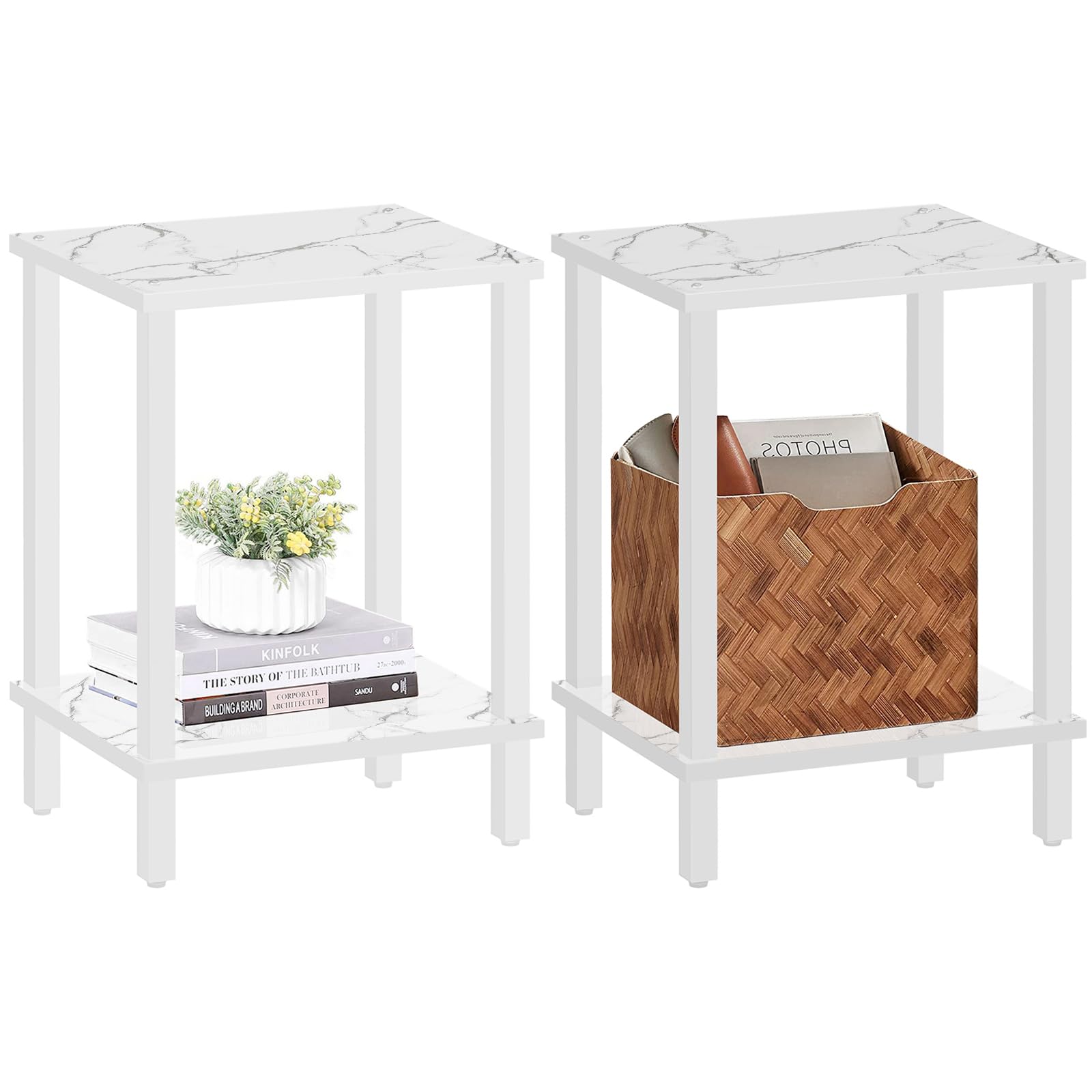 TUTOTAK End Table, Set of 2, Side Table, Nightstand, 2-Tier Storage Shelf, Sofa Table for Small Space, Living Room, Bed Room TB01BMW035