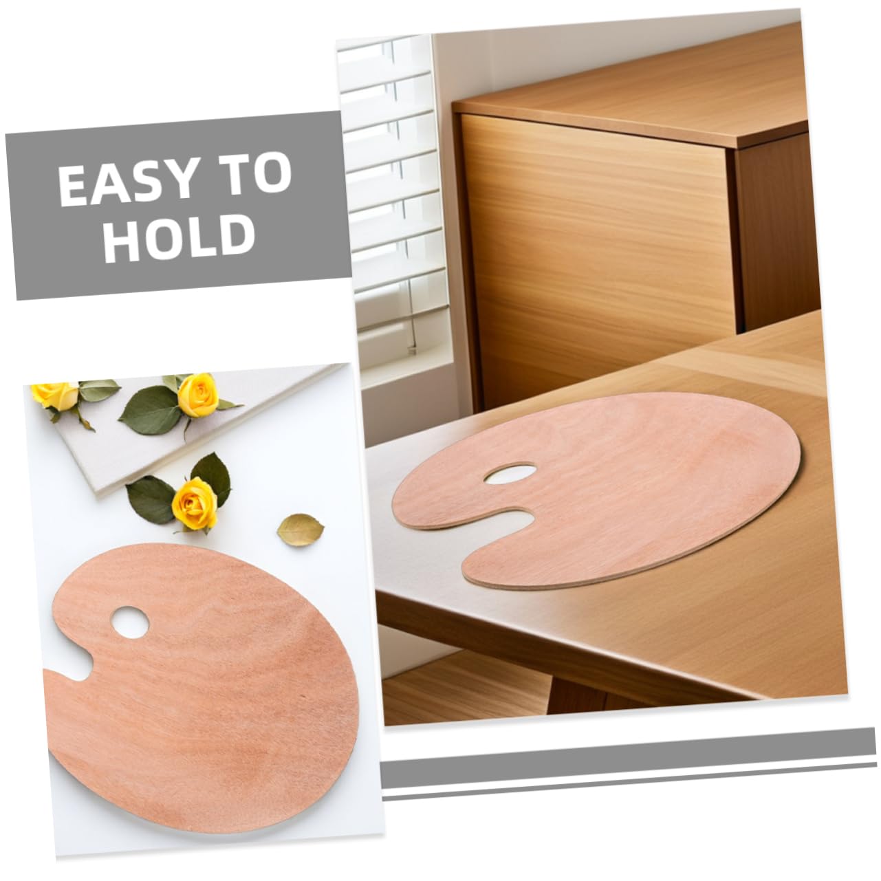 Artibetter 2 Stück Ovale Holz Mischpalette mit Daumenloch Ergonomisches Design für Ölfarben und Gouache zum Farbmischen und Basteln