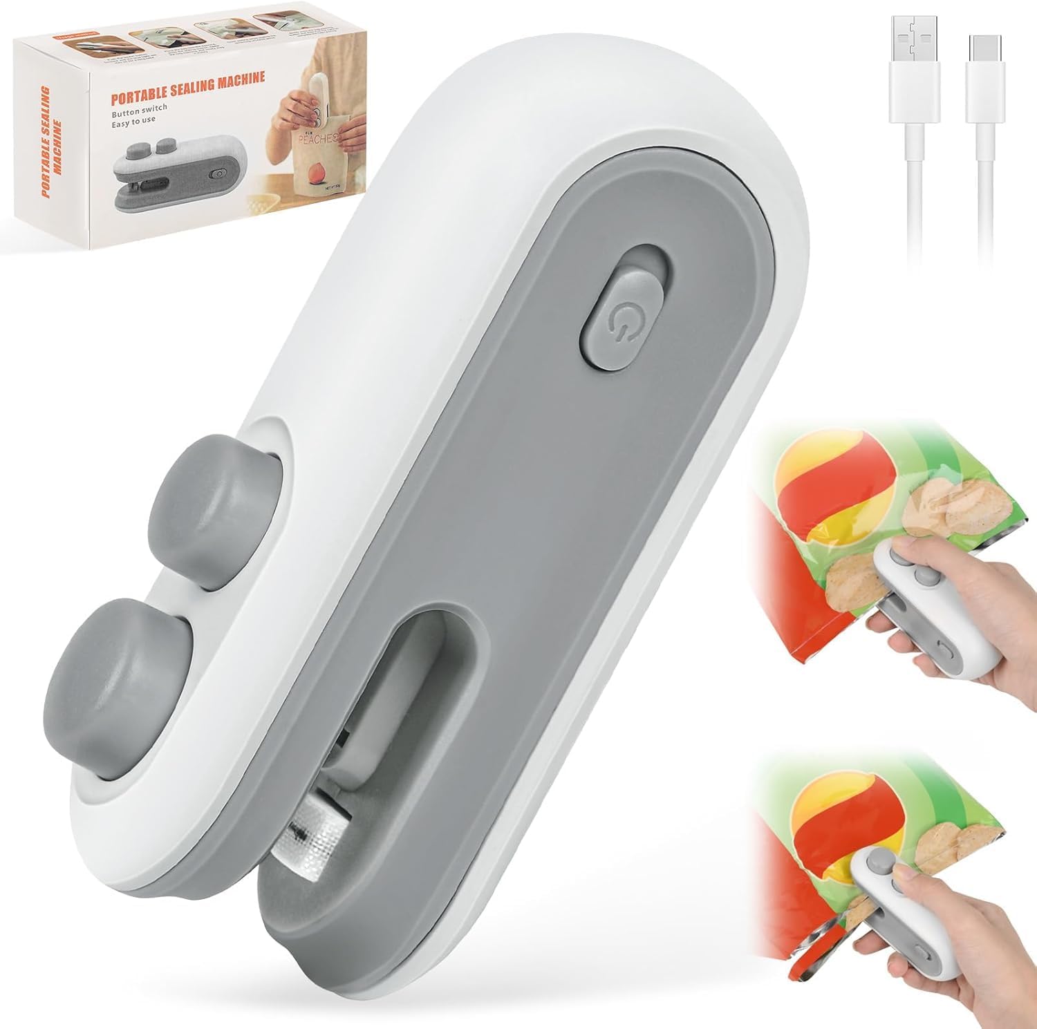 ToYooZe : Portable Mini Sealing Machine, Handheld Packet Sealer for Food, Snacks, Chips, Fresh Storage, Plastic Bags Sealing Machine, 1 YEAR Warranty (White)