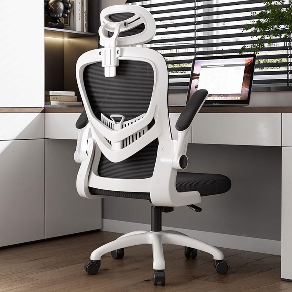 IEW Executive Office Chair, Mesh High Back, Adjustable Headrest, Lumbar Support, 40-48CM Height, White