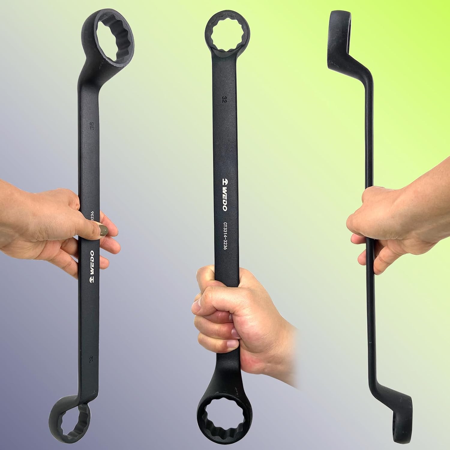 WEDO 75-Degree Deep Offset Double Box End Wrench,Black-spray on surface, 41x46mm, Length 500mm,One-time Die-forged, Wear Resistance, High Strength, 40CR, DIN Standard