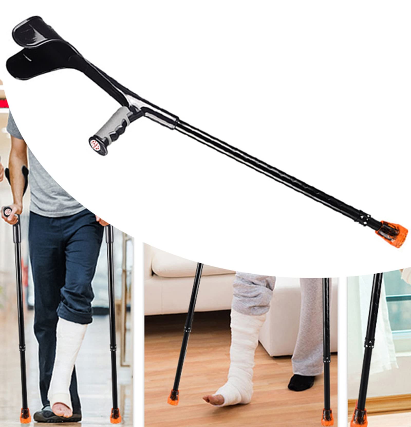 1 × muletas de antebrazo para adultos, bastón de altura ajustable, bastón, muletas para caminar, negro, para personas altas de 55 a 75 pulgadas, con capacidad de carga de 100 kg