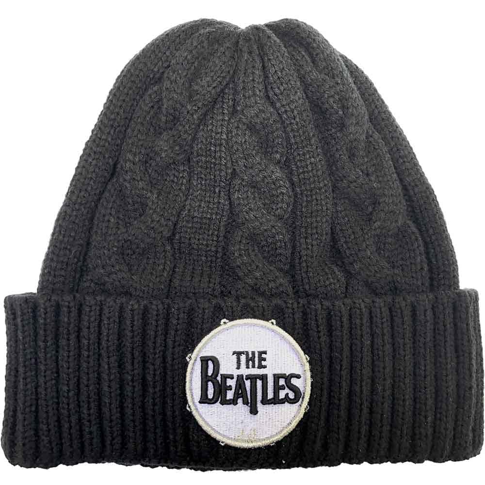 The Beatles Beanie Hat Drum Band Logo Cable Knit Official Black Unisex One Size