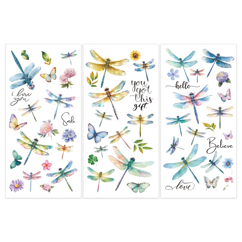 BEUNITONE 3 Sheet Rub on Transfers for Crafts and Furniture Inspirational Dragonfly Rub on Transfer Stickers Classic Wall Decals DIY Wallpaper Furniture Stickers for Wood Home Decor 5.9''*11.8''