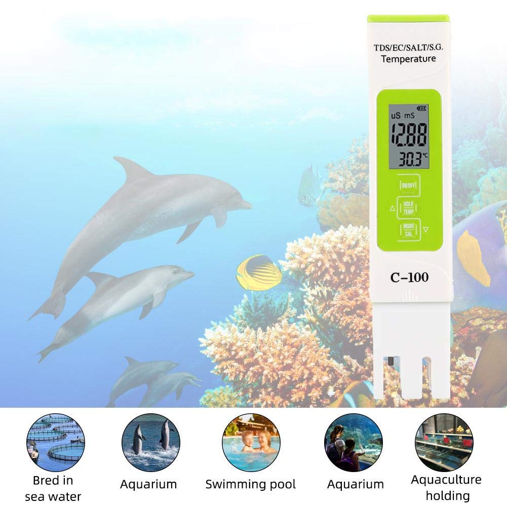 PH-metro multifunzionale 5 in 1 C-100/EC (conducibilità)/misuratore TDS/salinità (ppt)/rilevatore di tester di qualità dell'acqua di temperatura