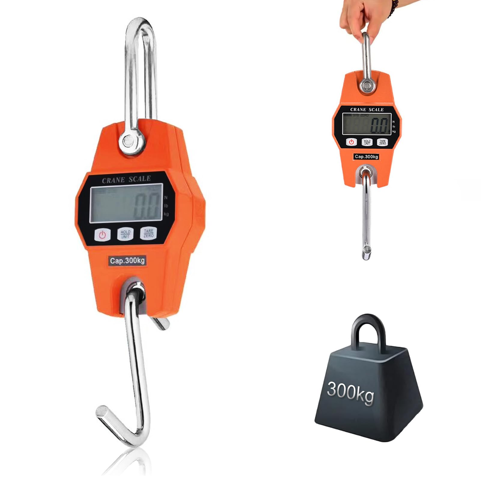 Kranwaage Digital Hängewaage Hakenwaage Kofferwaage Digital mit Haken Gepäckwaage Tragbare Wildwaage Fischwaage 300kg, LCD Display N/lbs/kg, Gelb