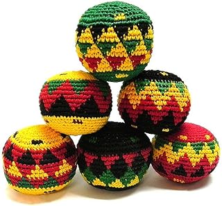 Mia Jewel Shop - Rasta Hacky Sack Footbag | Multicolored Kick Ball for Juggling | Geometric Crochet Foot Bag | Kick Sack for Adults & Kids | Handmade Gifts from Guatemala