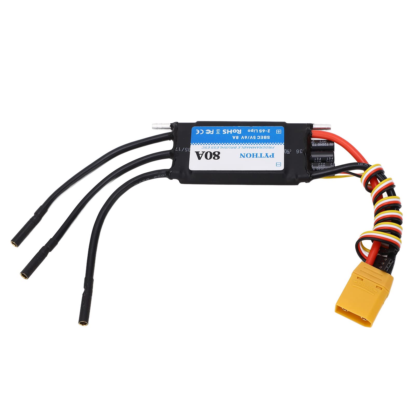 80A Wodoodporna Zdalnie Sterowana łódka RC ESC Elektryczny Regulator Prędkości z Podwójnymi Trybami Pracy dla Modeli Statków RC, Niezawodny i Wydajny, Kolor Czarny 96x43,5 Mm
