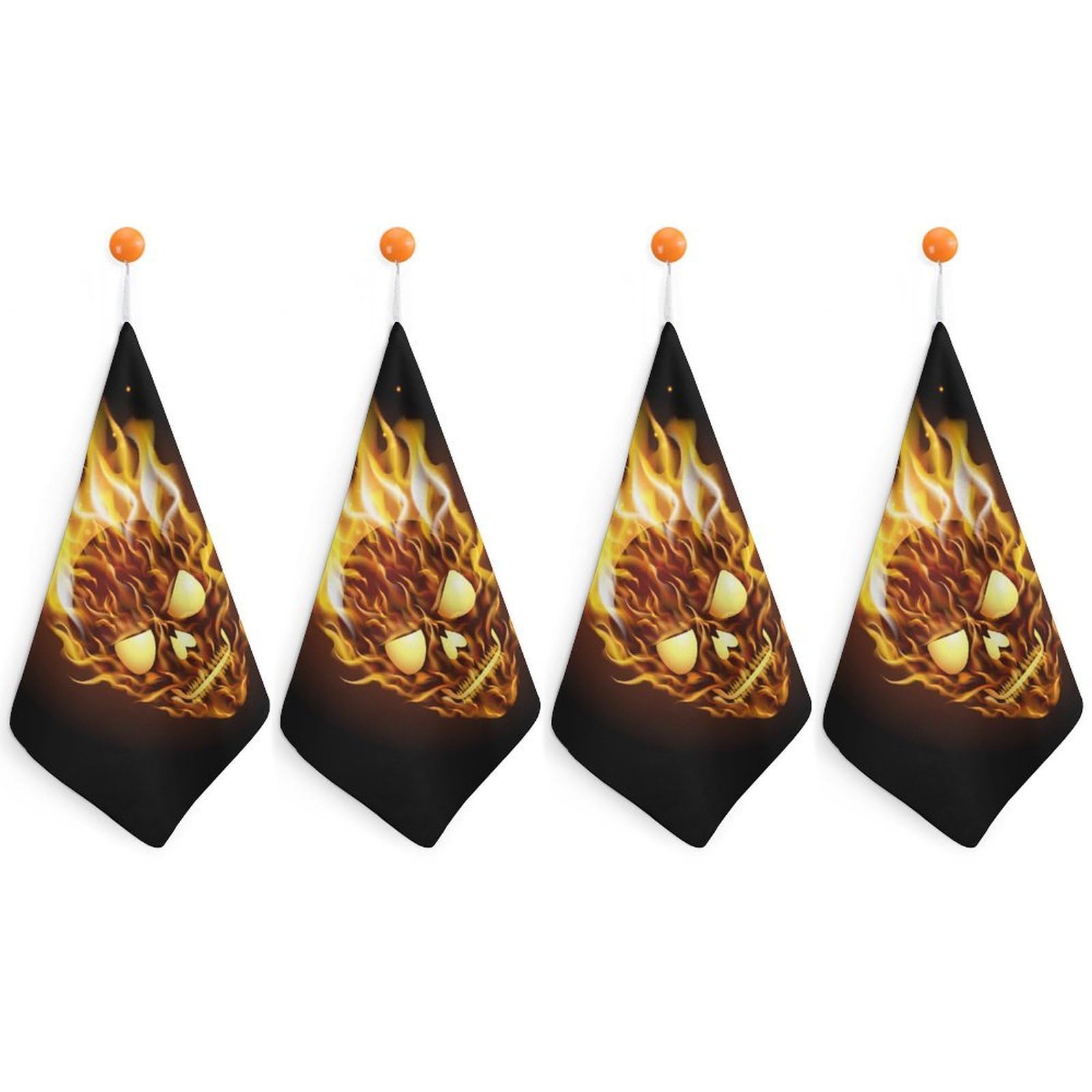 LEDFCVSU 4 Piece Hanging Hand Towels, Skull with Flame Small Dry Hand Towel for Kitchen Bathroom