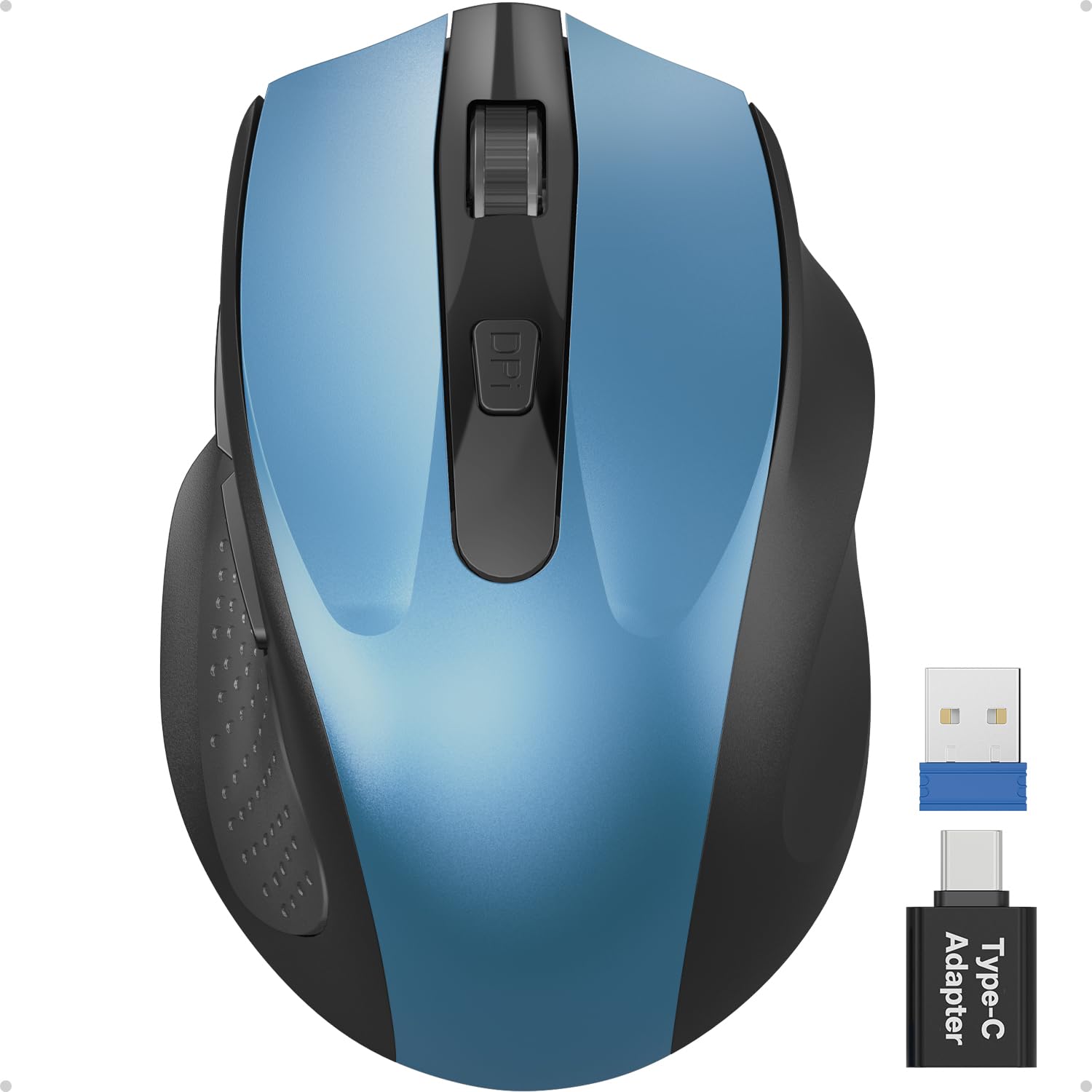 Photo 1 of Wireless Mouse for Laptop, 2.4GHz Computer Mouse with USB-A Port &USB-C Adapter, Office Cordless Mice with 6 Buttons & 3 Level DPI for Small to Medium Hands, Work with PC, Desktop, Tablet - M21