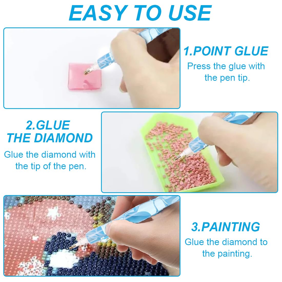 BYX Diamond Painting Accessoires, Accessoires Diamond Painting, Stylo Diamond Painting, Stylo Diamant,Broderie Diamant Accessoires, Diamont Painting(Bleu Ciel), 8 Pièce