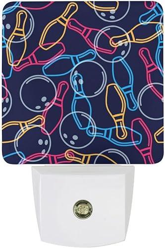 Bola de boliche con sensor de pasadores de bolos, luz nocturna LED, lámpara de enchufe, luz nocturna blanca suave pequeña para dormitorio, baño,