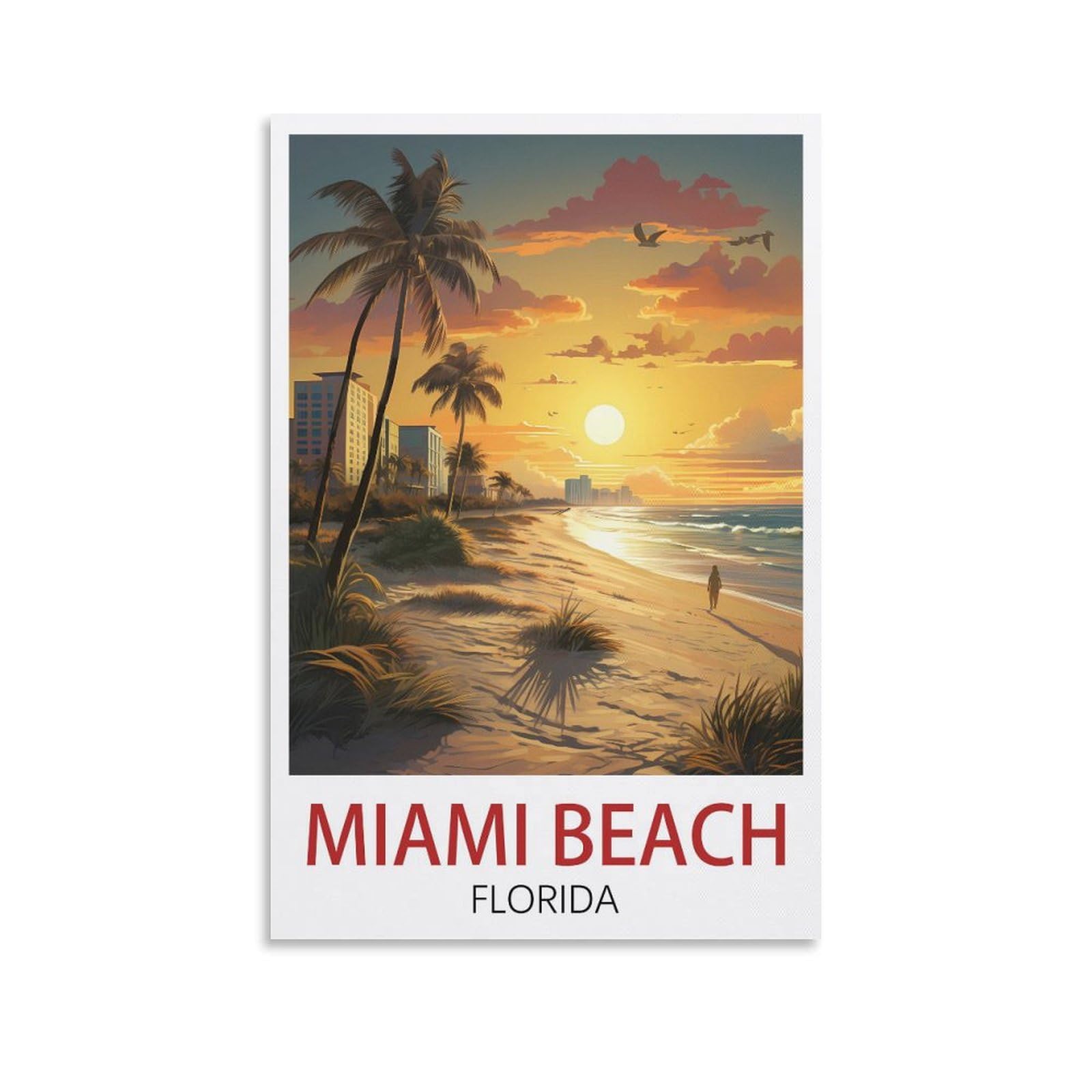 Vintage Metal Tin Sign for Cafe Vintage Signs Home Kitchen Rustic Travel Metal Signs Wall Art Decor Miami Beach Florida Posters 15x30cm