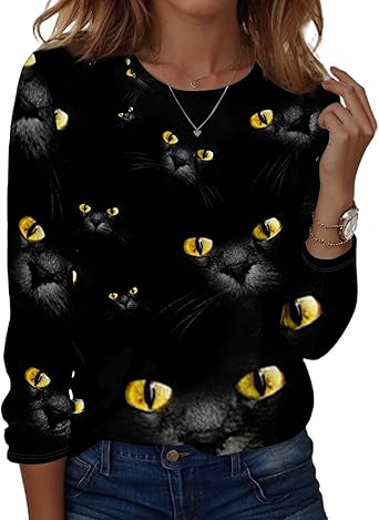 Halloween Shirts for Women Long Sleeve Plus Size Fashion Crewneck Comfortable Tshirts Halloween Costumes for Women