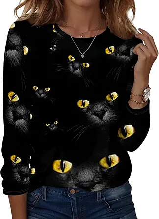 Halloween Shirts for Women Long Sleeve Plus Size Fashion Crewneck Comfortable Tshirts Halloween Costumes for Women