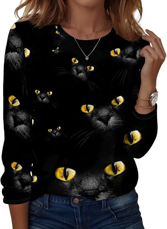 Halloween Shirts for Women Long Sleeve Plus Size Fashion Crewneck Comfortable Tshirts Halloween Costumes for Women