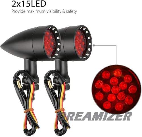 Miniatura 3 de DREAMIZER Luces de señal de giro para motocicleta, 15 LED, luz intermitente, bala para Sportster Bobber Chopper Cafe Racer - Carcasa negra luz roja