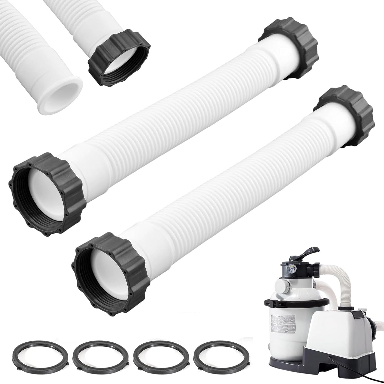 2 Stück 40cm Schwimmbadschlauch, Universal Pool-Pumpe Ersatzschlauch, Pool Filterpumpenschlauch mit Muttern, Pool-Schläuche mit 3,8 cm Durchmesser, für oberirdische Pools, Filterpumpen