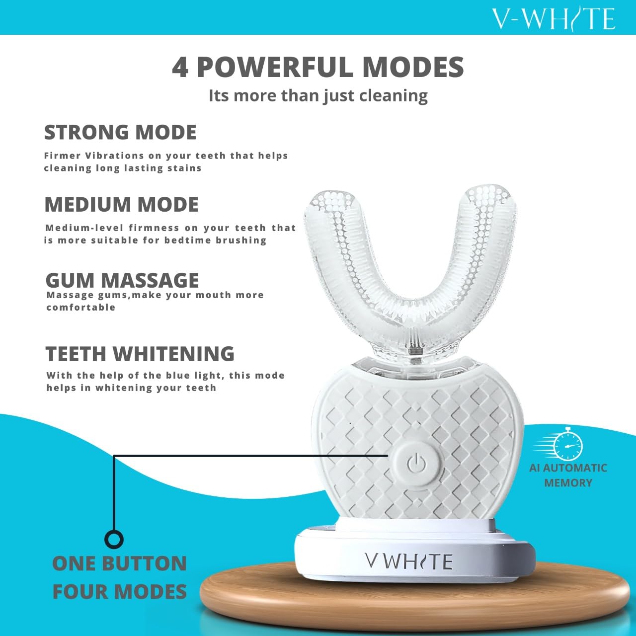 V-WHITE Spazzola automatica ultrasonica a forma di U per adulti - Spazzolino automatico