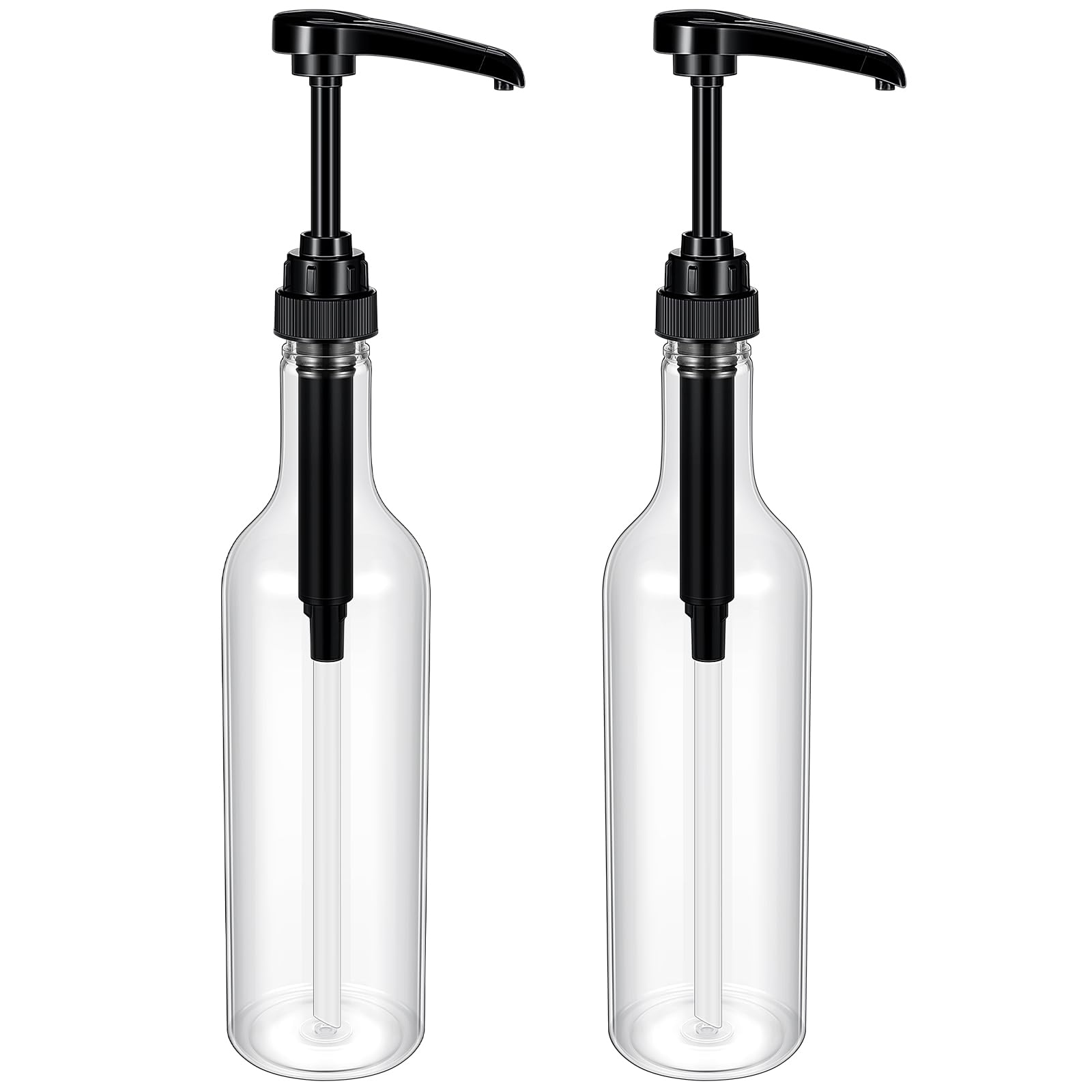 Maxdot 2 Pcs 25 oz Plastic Syrup Bottles with Pump Syrup Dispenser, Black