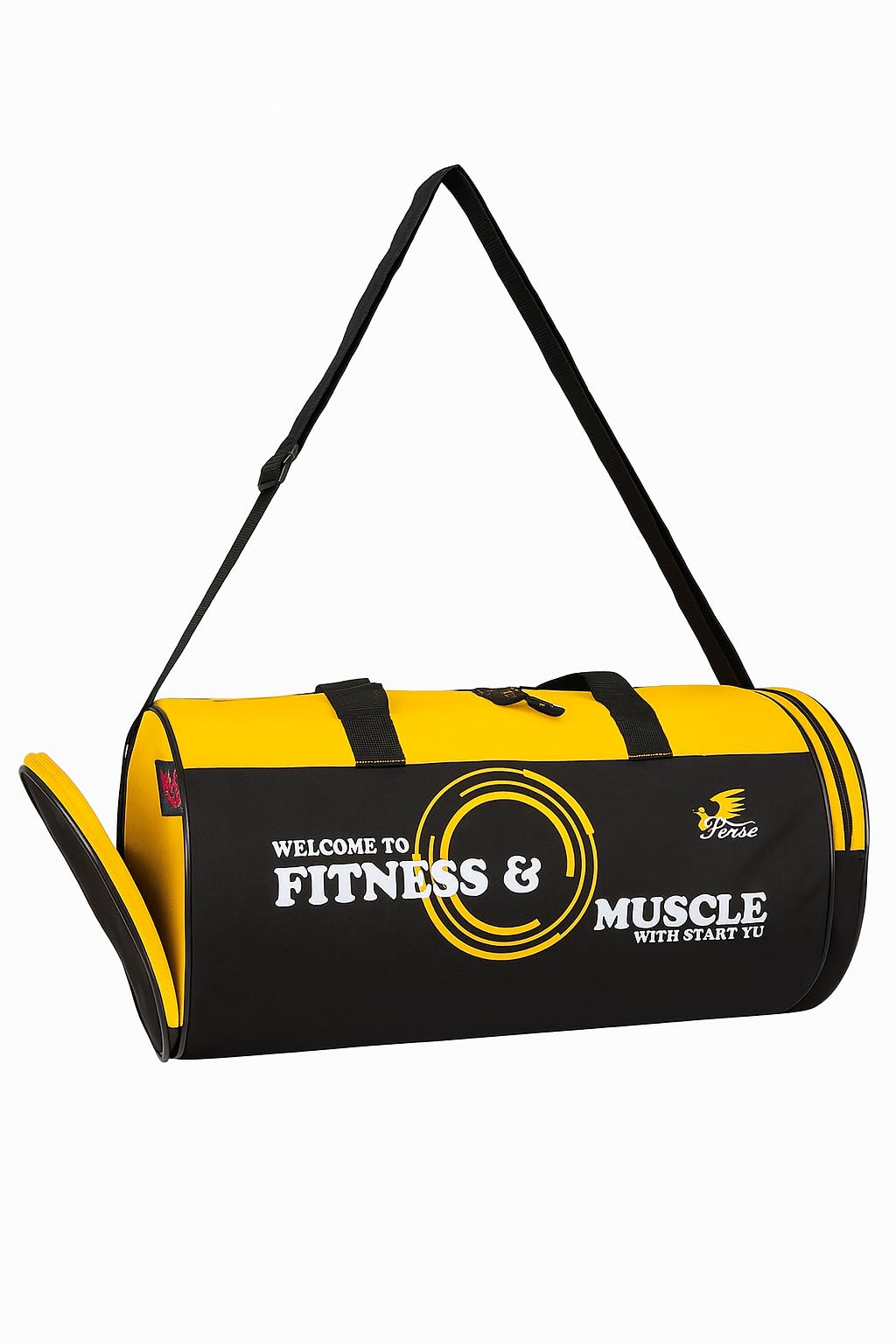Tense 25L Water Resistant Sports Duffel Gym Bag for Men & Women with Shoe Compartment & Yoga Mat Holder (Black & Yellow)-image-2