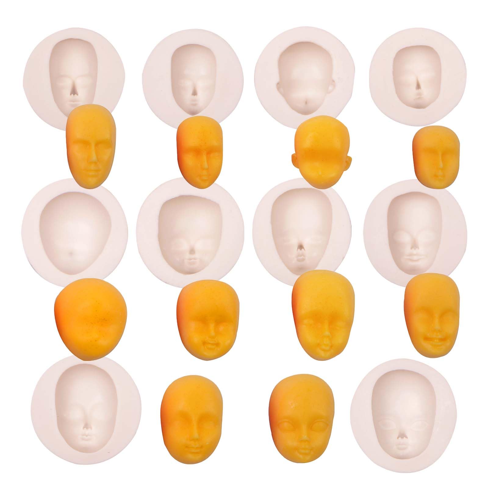 Doll Face Clay Molds, 10 Packs 3D Head Baby Face Fondant Mold for Cake Decoration Cupcake Toppers Casting Resin Craft Polymer Clay Soap