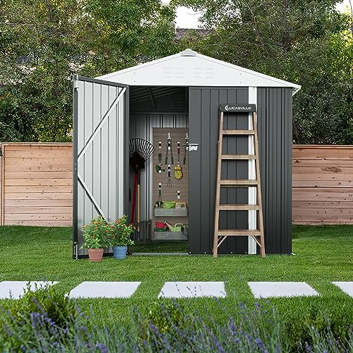Devoko-Outdoor-Storage-Shed-8-x-6-FT-Lockable-Metal-Garden-Shed-Steel-Anti-Corrosion-Storage-House-with-Single-Lockable-Door-for-Backyard-Outdoor-Patio-Gray Devoko Outdoor Storage Shed 8 x 6 FT Lockable Metal Garden Shed Steel Anti Corrosion Storage House with Single Lockable Door for Backyard Outdoor Patio Gray