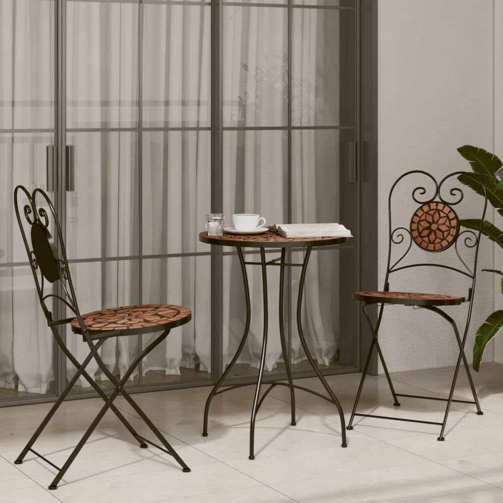 Tavolo da bistrot a mosaico, terracotta, diametro 50 x 70 cm, con piano in ceramica, stabile tavolo da giardino per balcone e terrazza, struttura in ferro verniciato a polvere, design a