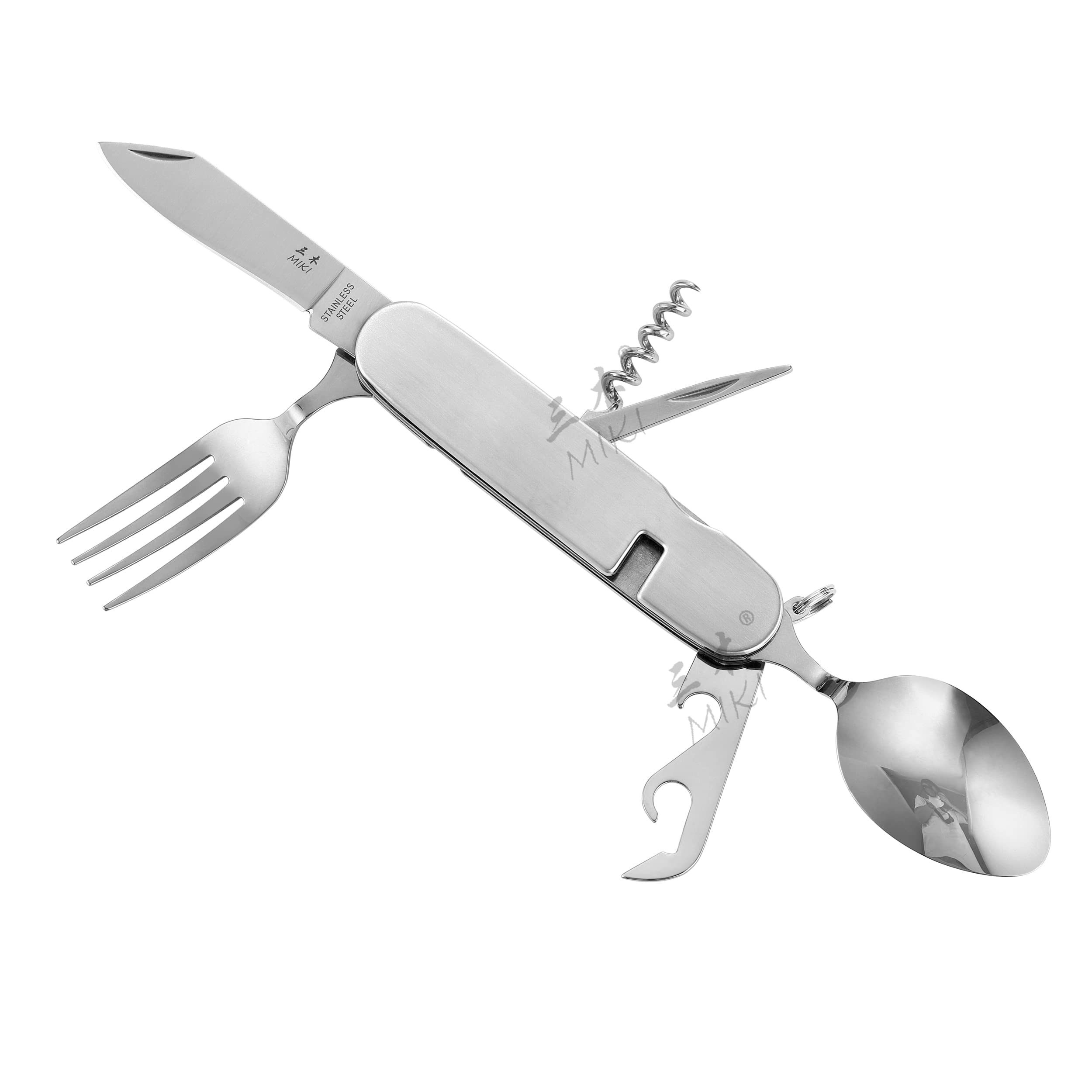 Camping BBQ trip Outdoor Portable 6-in-1 Camping Utensils, Stainless Steel Spoon, Fork, Knife & Bottle Opener Combo Set - Travel, Backpacking Cutlery Multitool