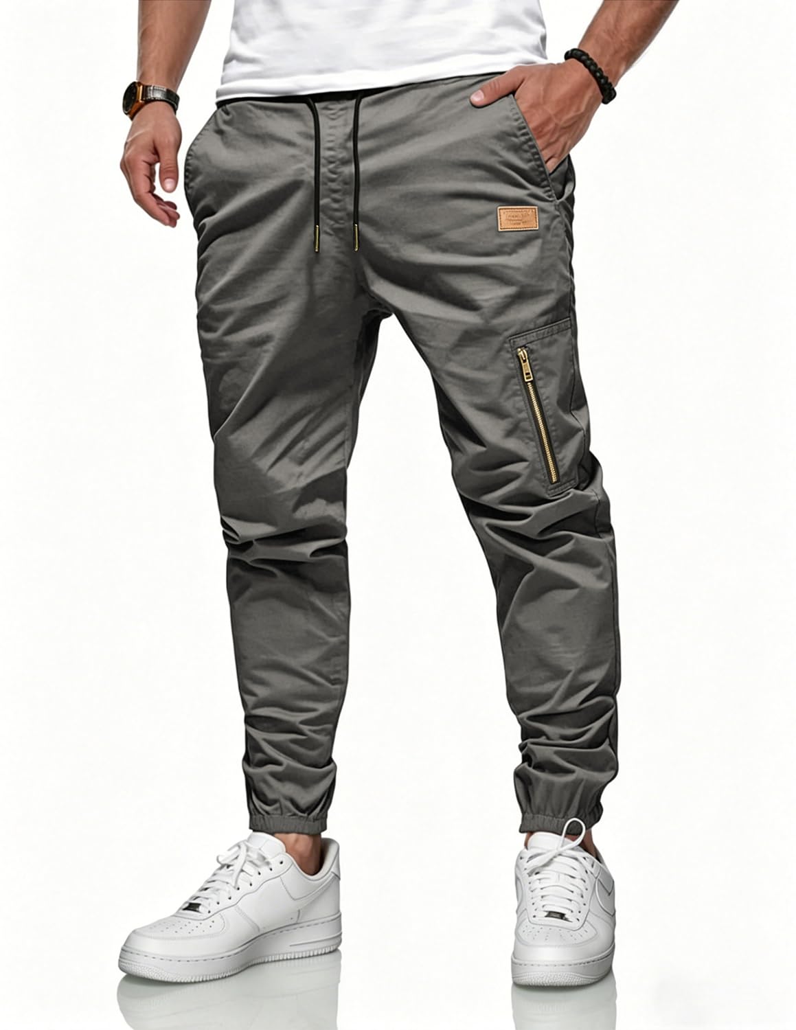 LIUPMWE Herren Jogginghose Baumwolle Lange Atmungsaktiv Klassische Trainingshose Elastischer Taille mit Kordelzug Casual Sweatpants mit Taschen