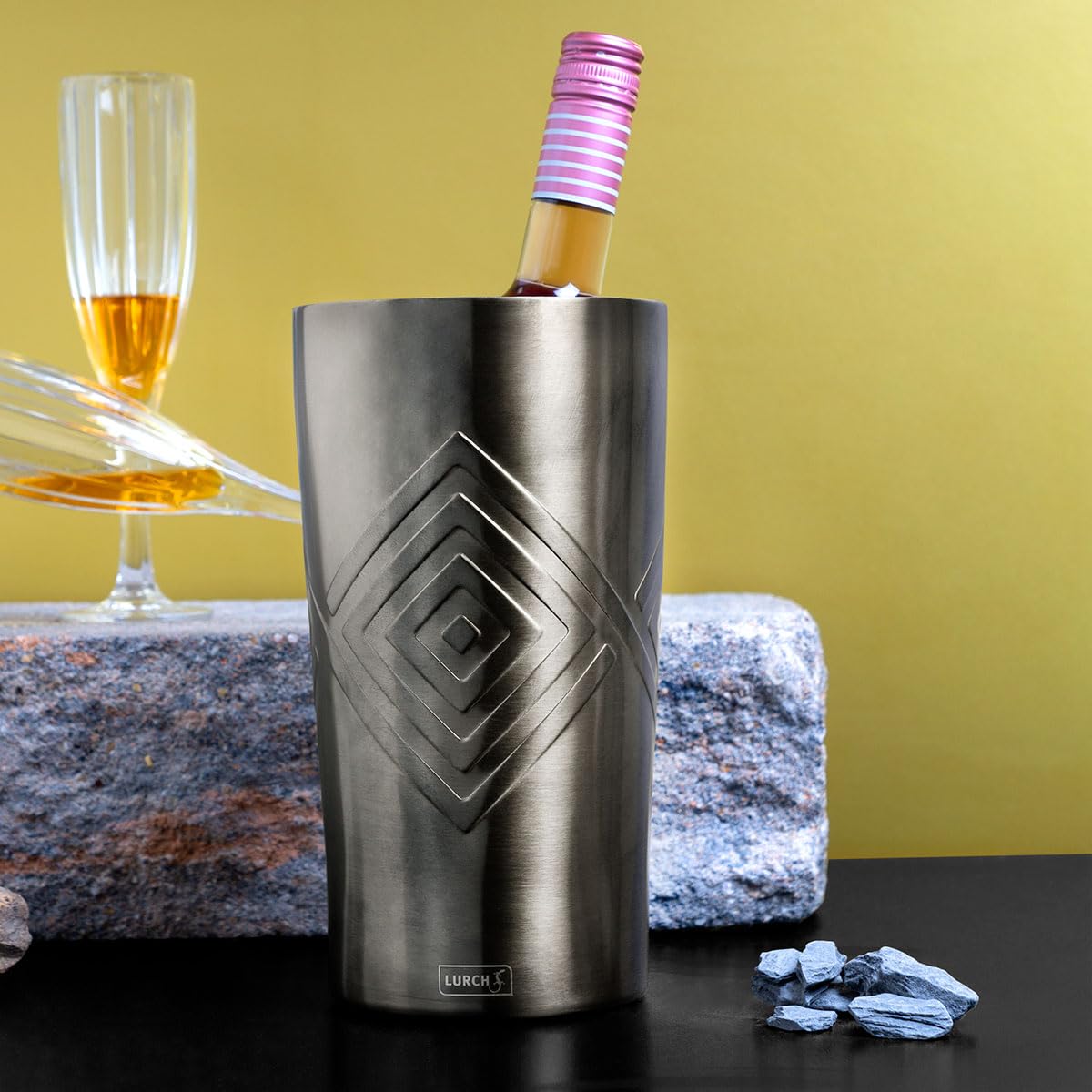 Lurch Refrigeratore per bottiglie di spumante, vino, acqua, limonata in acciaio inox grigio fumo
