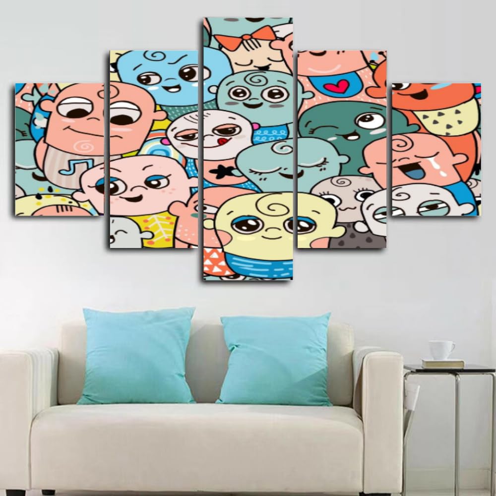 RAPSANI 5 piezas impresiones en lienzo garabato de dibujos animados 5 Piezas Cuadro sobre Lienzo,cuadro en lienzo 5 piezas,Pintura Decoración 5 Piezas,bebé HD Mural Moderno Decor Hogareña,200x100cm