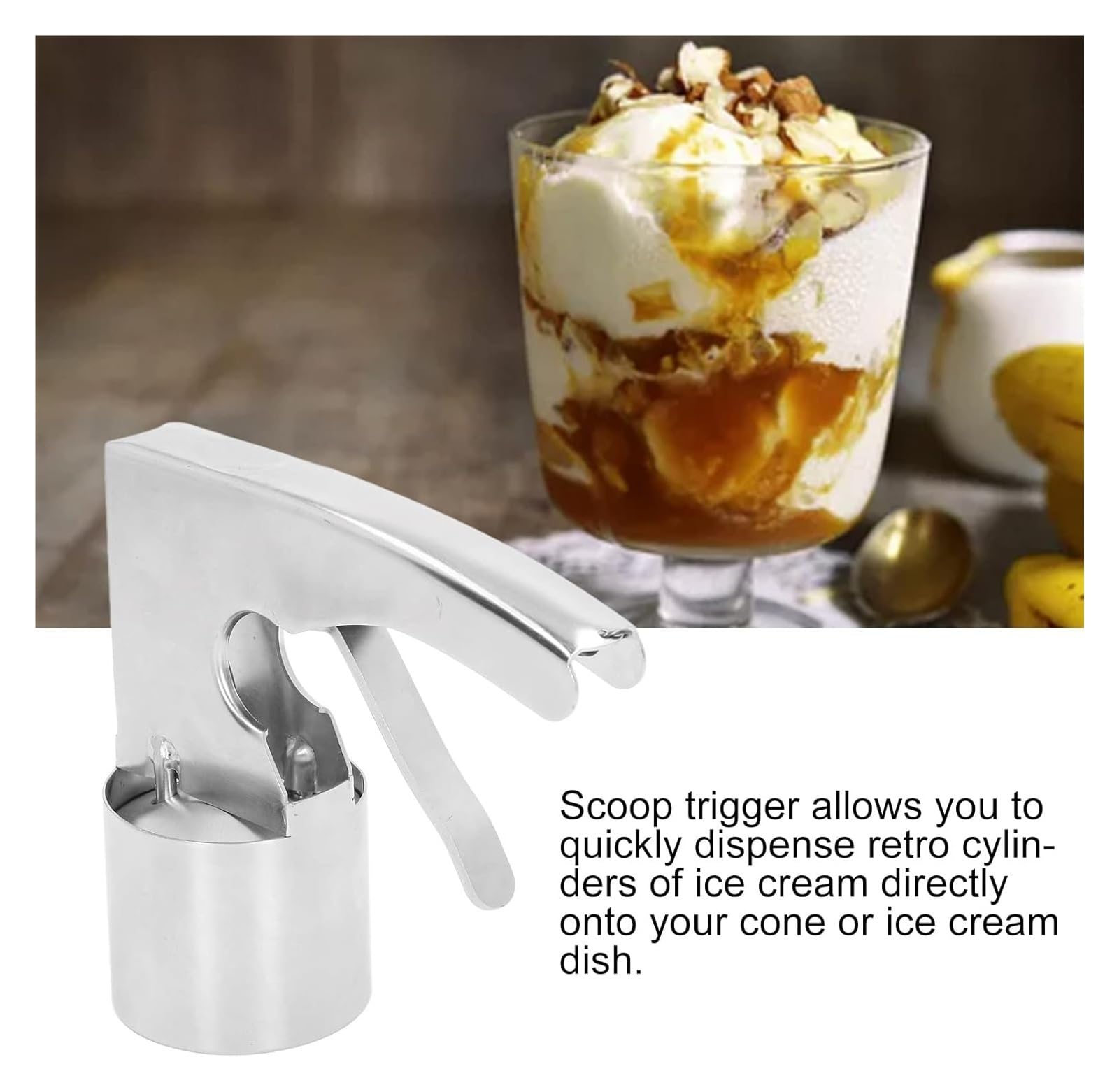 cuillère de glace en aluminium, cuillère à main, Cuillère à glace en acier inoxydable, grande cuillère à volume avec gâchette, ustensiles de cuisine de style ancien, cuillère facile à nettoyer