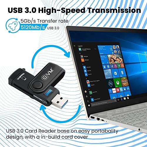 Image of EVM 2in-1 Card Reader - USB 3.0 Memory Card Adapter with Dual Slot - SD & Micro SD Cards Supported - 3 Years Warranty (EVM-CR-003)