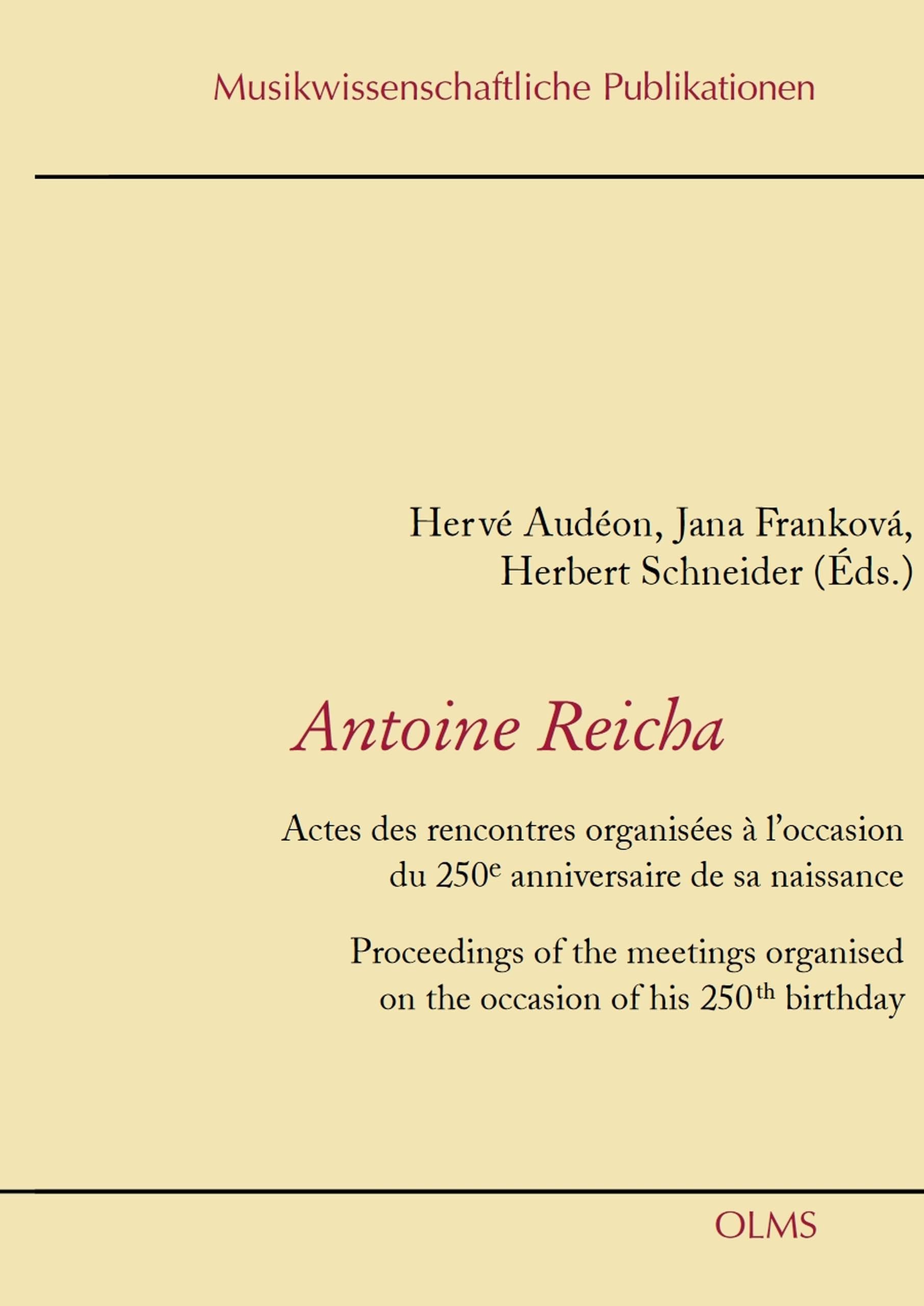Antoine Reicha actes des rencontres allemandes 250e anniversaire publication 52