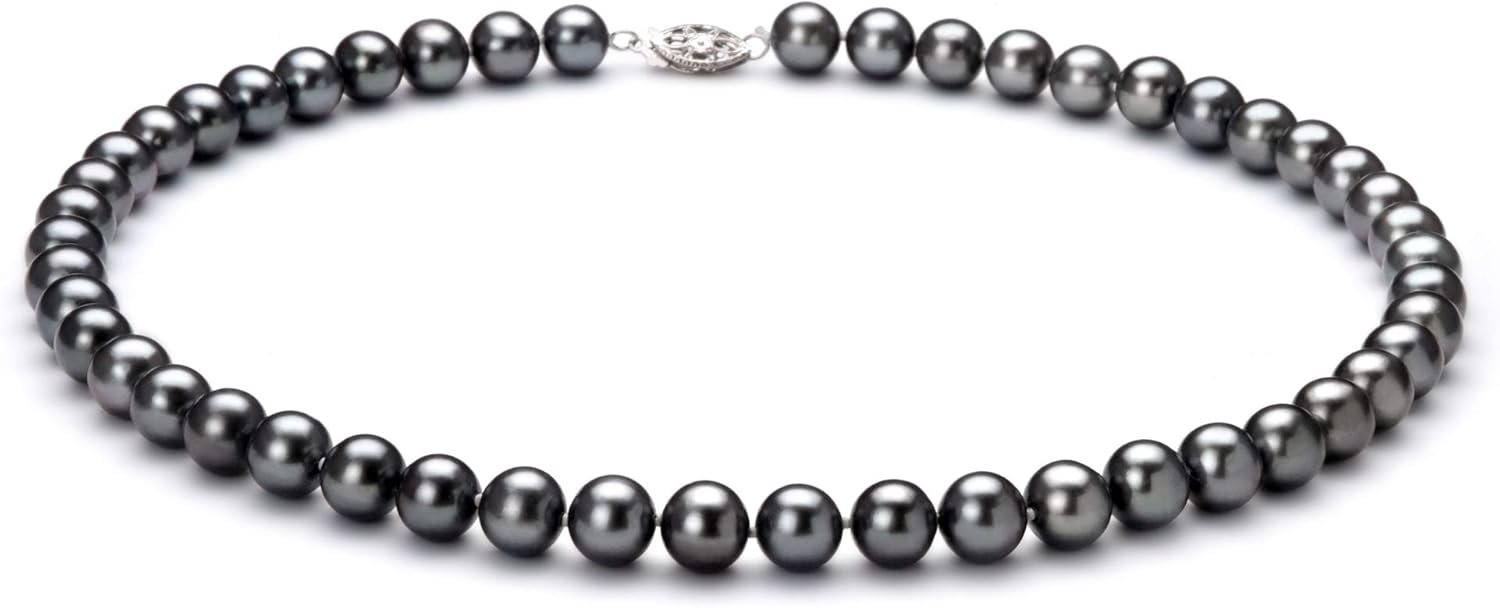 Black 7.5-8.5mm AA Quality Freshwater 925 Sterling Silver Cultured Pearl Set For Women