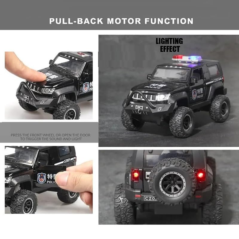 Image of Kids Model 1:32 Police Jeep Die Cast Metal Car Pull Back Action Opening Doors with Realistic Engine Sound Lights Toy Car Boys - (Multicolor)